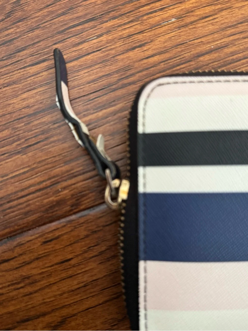 kate spade Striped Zip Wallet in Navy, Black & Blush